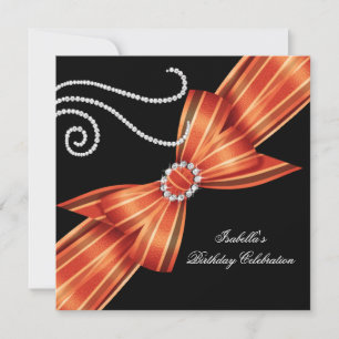 Invitation Parties scintillant Orange Diamond Bow Noir Annive