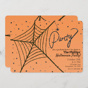 Invitation Parties scintillant orange et noire Spider Web Hal