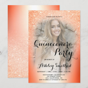 Invitation parties scintillant orange ombre métallique photo