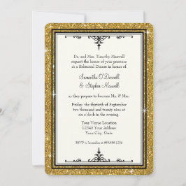 Invitation Parties scintillant ornementale or rayé classique 
