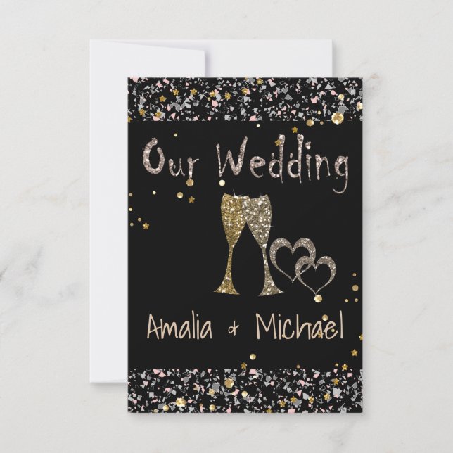 Invitation Parties scintillant paillettes coupe champagne coe (Devant)