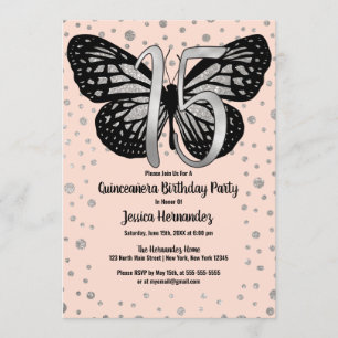 Invitation Parties scintillant papillon rose argent Confetti 
