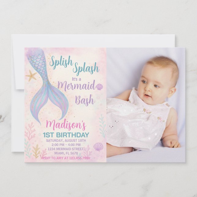 Invitation Parties scintillant Pastel Ocean Thème avec photo (Devant)