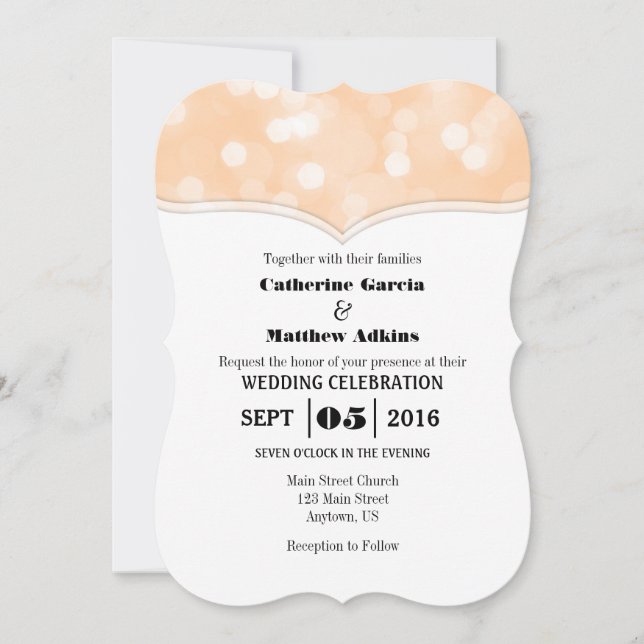 Invitation Parties scintillant Peach Bokeh Lumières Mariage I (Devant)