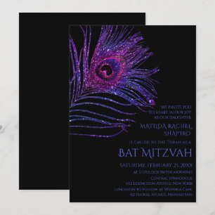 Invitation Parties scintillant Peacock Plume violet Bat mitzv