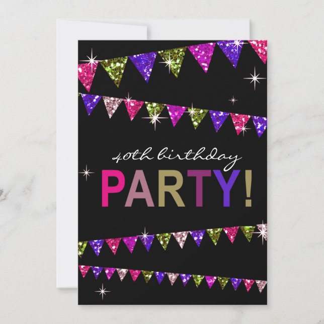 Invitation Parties scintillant Pennant Flags 40e anniversaire (Devant)