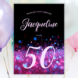 Invitation Parties scintillant personnalisée Neon Glow Rose S