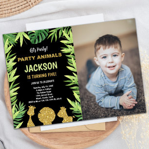 Invitation Parties scintillant photo Animaux sauvages un anni