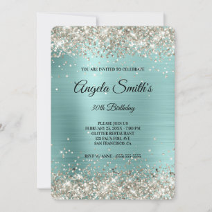 Invitation Parties scintillant Platine Turquoise Foil Fancy M