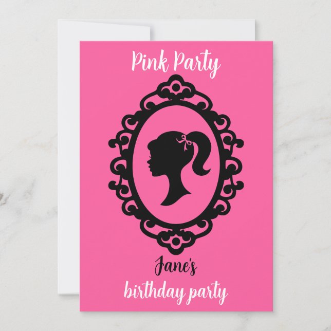 Invitation Parties scintillant Poupée Anniversaire rose Glam  (Devant)