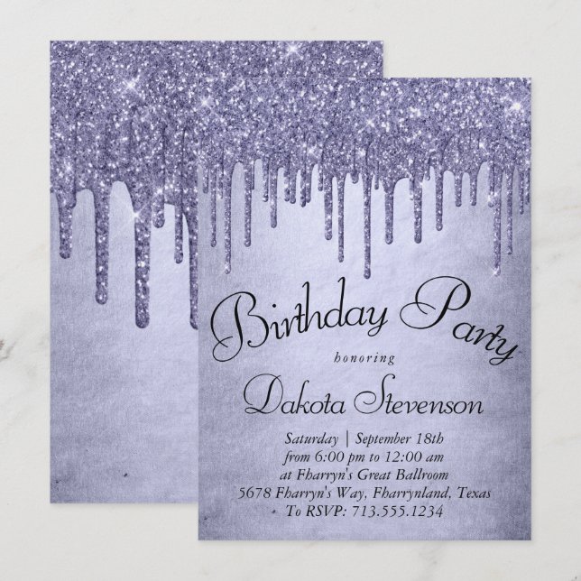Invitation Parties scintillant pourpre de séchage | Lavender  (Devant / Derrière)
