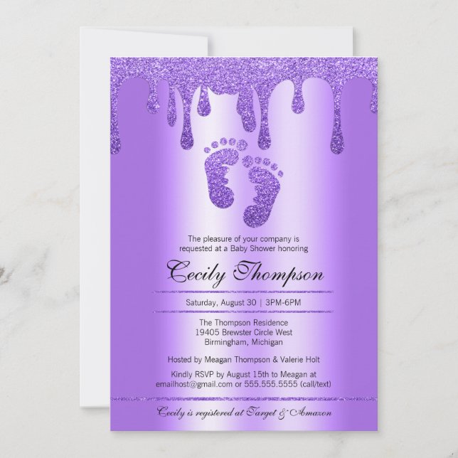 Invitation Parties scintillant pourpre Drift Luxury Baby Feet (Devant)