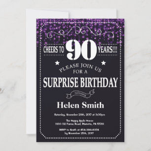 Invitation Parties scintillant pourpre Surprise 90e anniversa