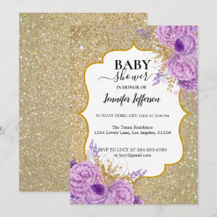 Invitation Parties scintillant Purple Floral Baby shower Invi