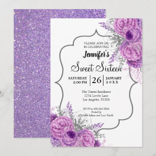 Invitation Parties scintillant Purple Floral Sweet 16 Anniver
