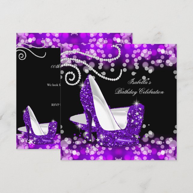 Invitation Parties scintillant Purple Haut Talons Diamants An (Devant / Derrière)