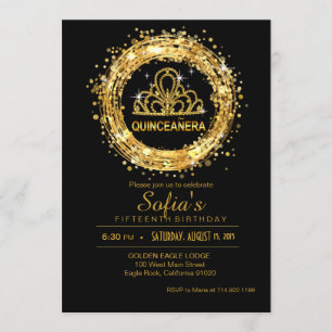 Invitation Parties scintillant Quinceanera Noir et Or Tiara
