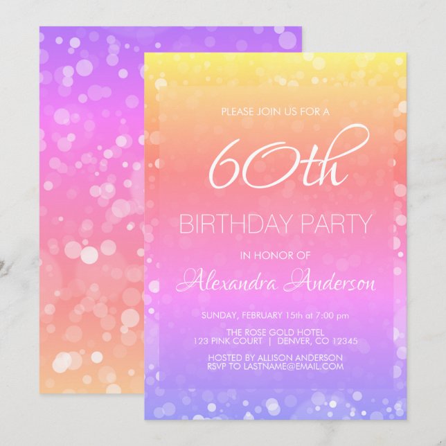 Invitation Parties scintillant Rainbow Sparkle Lumières 60e a (Devant / Derrière)