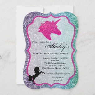 Invitation Parties scintillant Rainbow Unicorn Sweet 16 Anniv