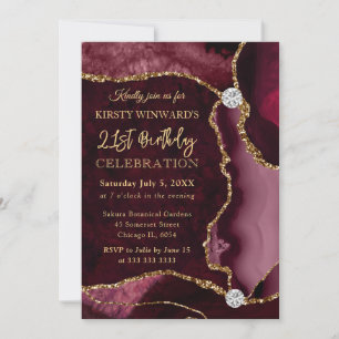 Invitation Parties scintillant Red et Gold Faux Agate Anniver