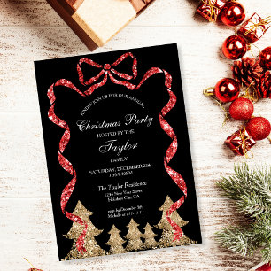 Invitation Parties scintillant Red Ribbon Wreath Noël Diner f