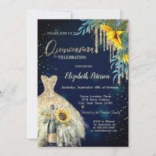 Invitation Parties scintillant, Robe, Fleurs de soleil Quince
