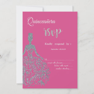 Invitation Parties scintillant Robe Fuschia Quinceanera RSVP 