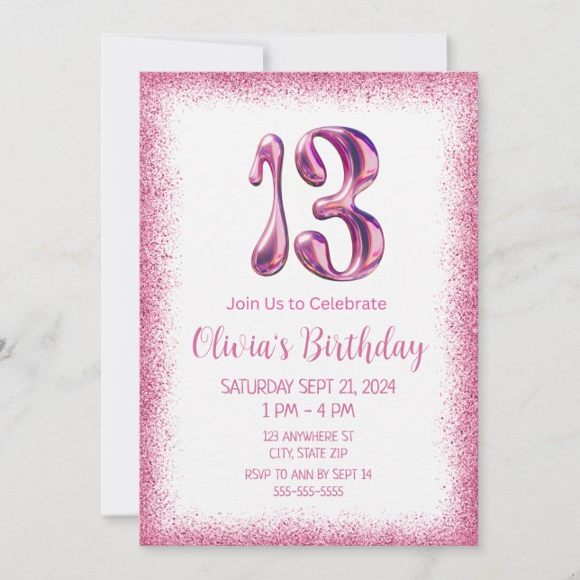 Invitation Parties scintillant rose 13e anniversaire Invitati (Devant)
