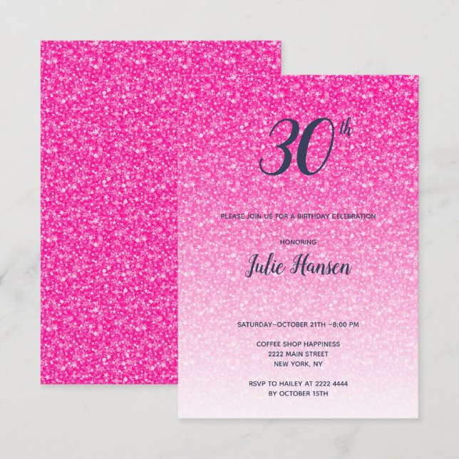 Invitation Parties scintillant rose 30e anniversaire (Devant / Derrière)