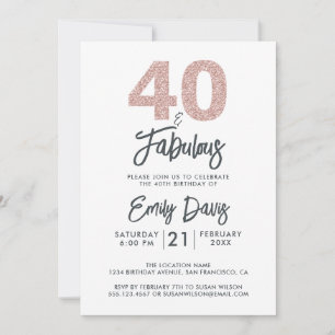Invitation Parties scintillant rose 40 et fabuleux   40e fête