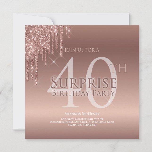 Invitation Parties scintillant rose 40e Anniversaire surprise (Devant)