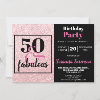 Invitation Parties scintillant rose 50 & Fabuleuse fête d'ann