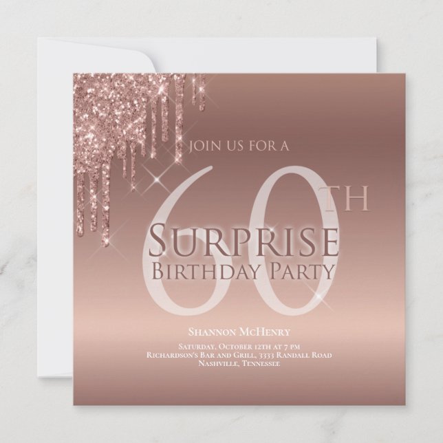 Invitation Parties scintillant rose 60e Anniversaire surprise (Devant)