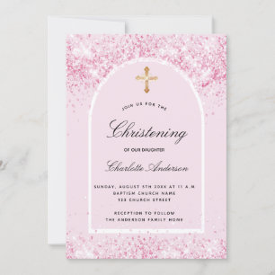Invitation Parties scintillant rose arche fille or croix Chri