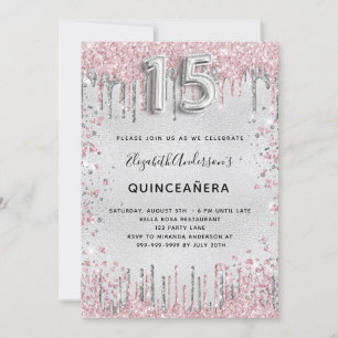 Invitation Parties scintillant rose argent Quinceanera