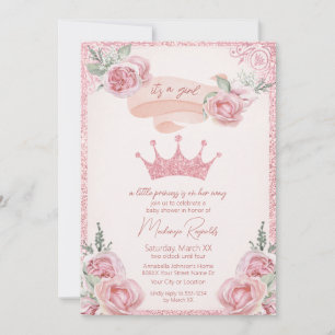 Invitation Parties scintillant rose Baby shower Tiara Princes