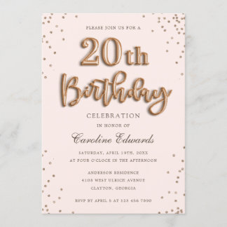 Invitation Parties scintillant Rose Ballons à huile 20e anniv