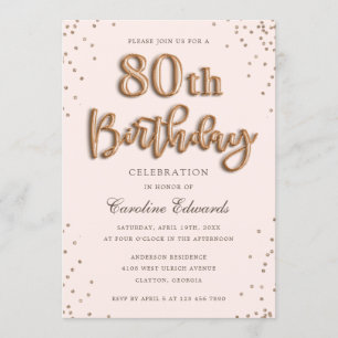 Invitation Parties scintillant Rose Ballons à huile 80e anniv