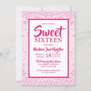 Invitation Parties scintillant rose Bordure fille douce 16 In