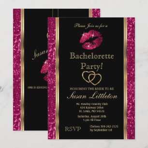Invitation Parties scintillant rose chaud lèvres Bachelorette