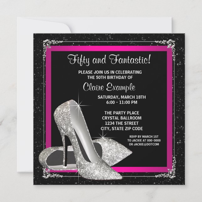 Invitation Parties scintillant rose chaud noir haute talon fê (Devant)