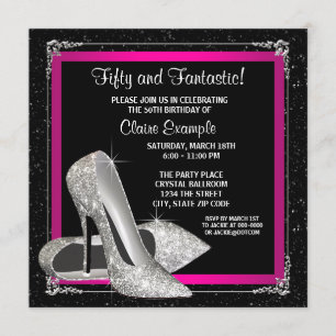Invitation Parties scintillant rose chaud noir haute talon fê