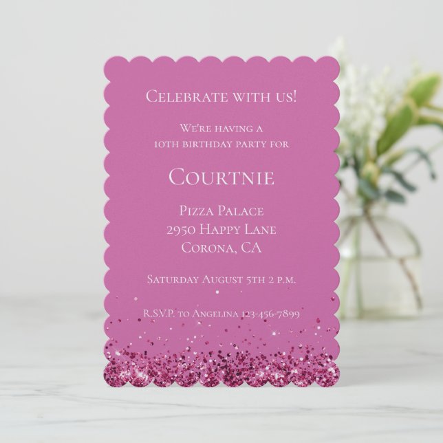 Invitation Parties scintillant rose chic étincelle Anniversai (Debout devant)