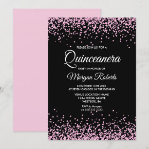 Invitation Parties scintillant rose Confetti Black Quinceaner