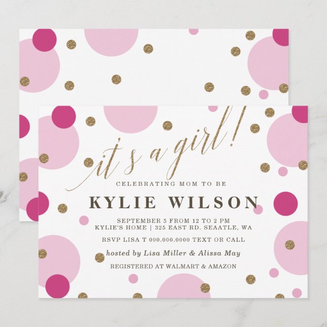 Invitation Parties scintillant rose Confetti C'est un Baby sh (Devant / Derrière)