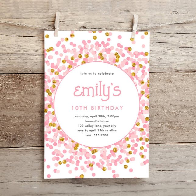 Invitation Parties scintillant rose Confetti Jouer Anniversai (Créateur téléchargé)