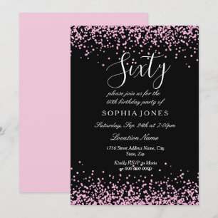 Invitation Parties scintillant rose Confetti Noir 60e anniver