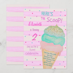 Invitation Parties scintillant rose Crème glacée Anniversaire