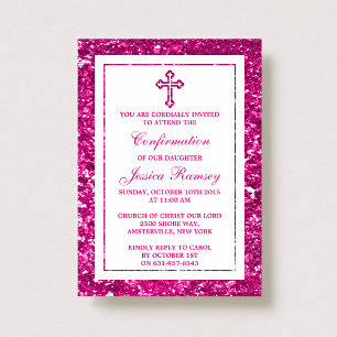 Invitation Parties scintillant Rose Croix Sainte Communion Ou