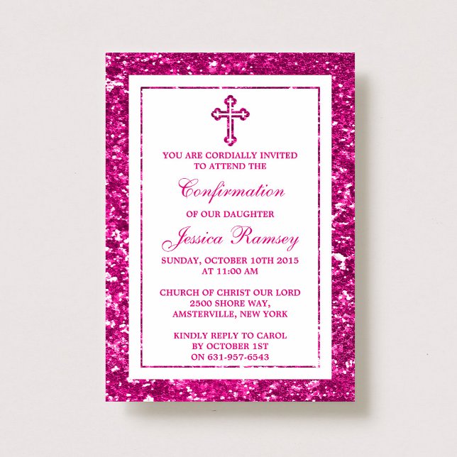 Invitation Parties scintillant Rose Croix Sainte Communion Ou (Créateur téléchargé)